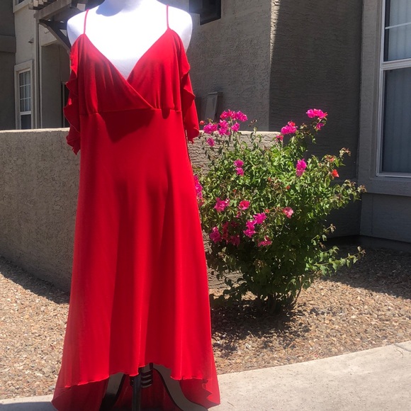 PS PerSeption Beautiful Asymmetrical Red Dress with Spaghetti Straps!! Size 1X - Picture 8 of 11